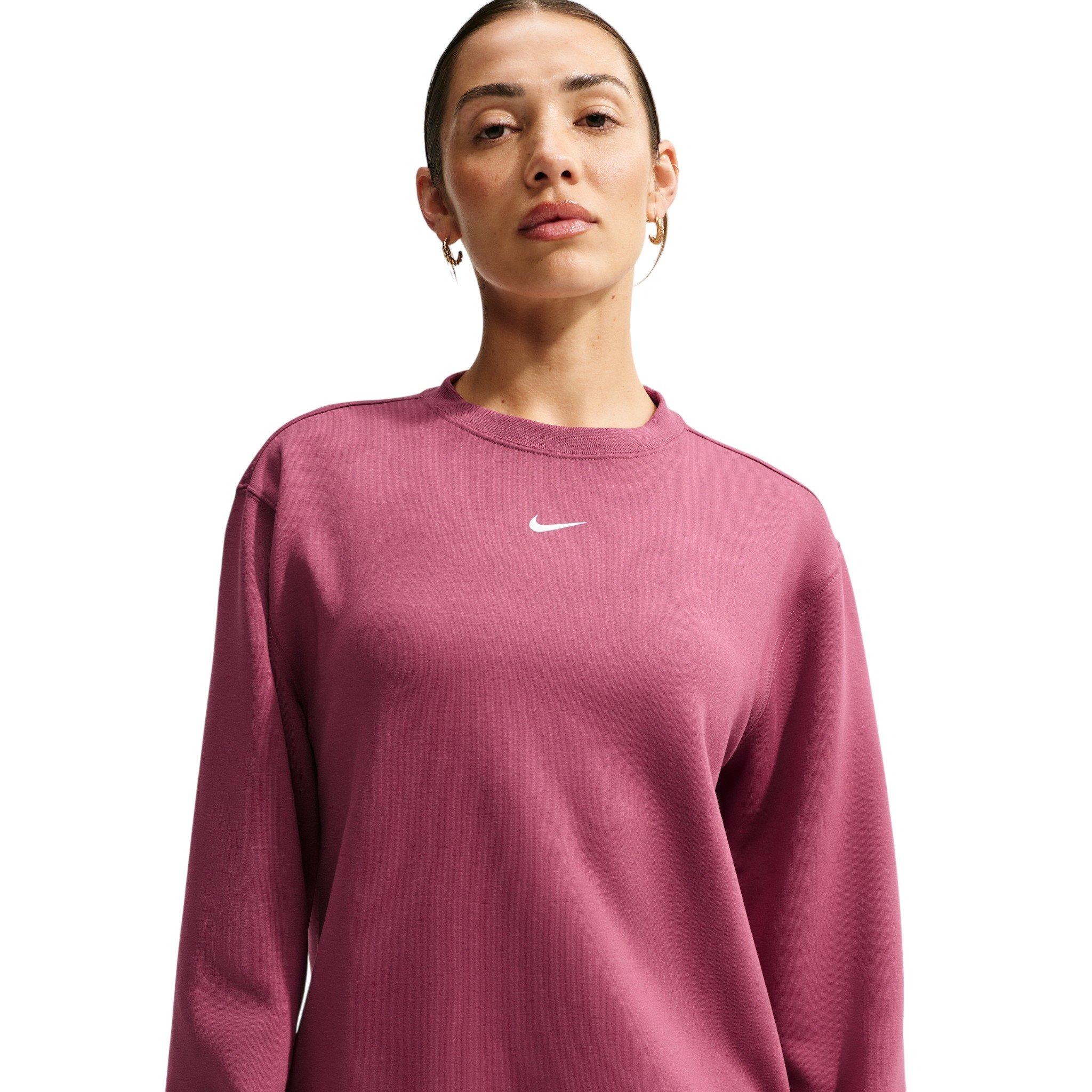 Nike Women's Studio Fleece Sport Dri-FIT Crewneck Sweatshirt - Pink/White - PINK/WHITE